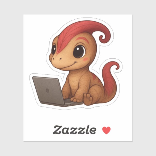 Pegatina Dino Sticker – Dino Kammli en la laptop (Hoja)