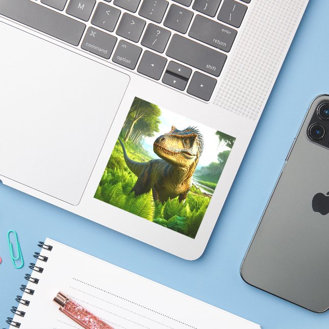 Pegatina Dinosaurio (Ordenado portátil con iPhone)
