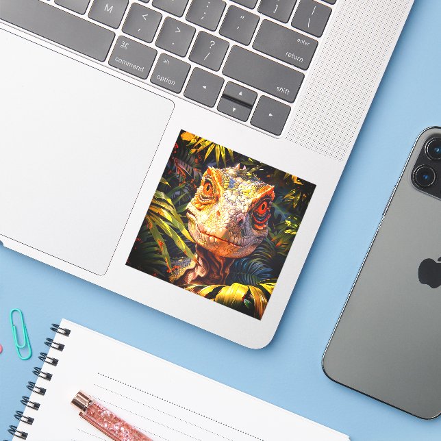 Pegatina Dinosaurio (Ordenado portátil con iPhone)