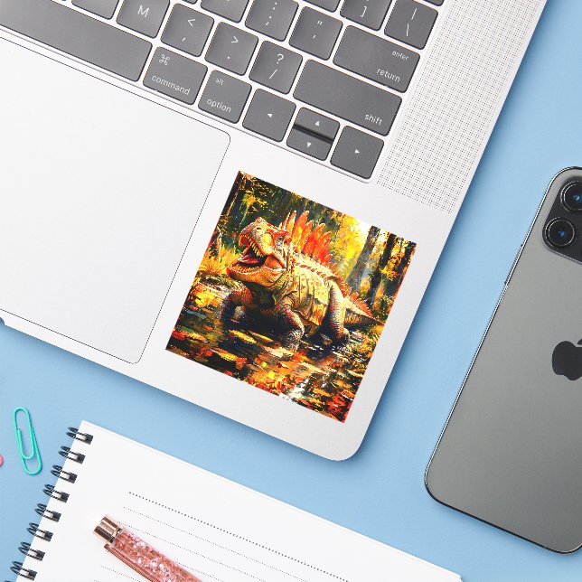 Pegatina Dinosaurio (Ordenado portátil con iPhone)