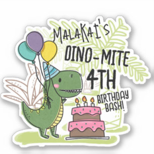 Pegatina Dinosaurio de la fiesta de cumpleaños del niño Din