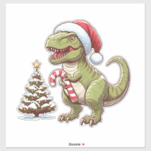 Pegatina Dinosaurio de Navidades con Candy Cane