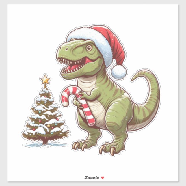 Pegatina Dinosaurio de Navidades con Candy Cane (Hoja)
