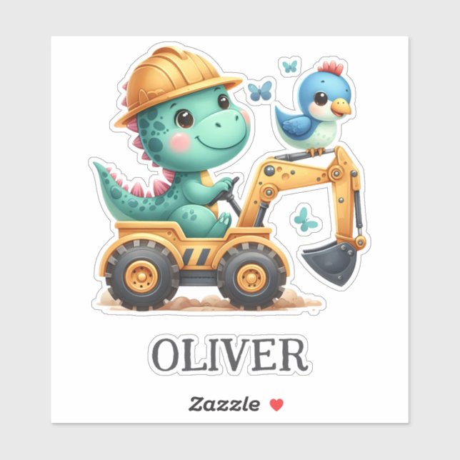 Pegatina Dinosaurio de Trex Cute que conduce un vehículo de (Hoja)