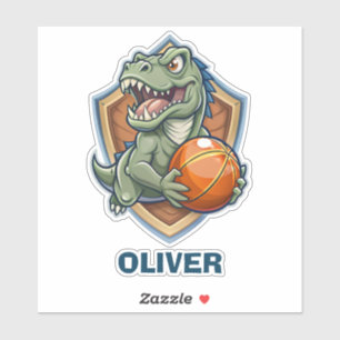 Pegatina Dinosaurio divertido y aterrador jugando baloncest