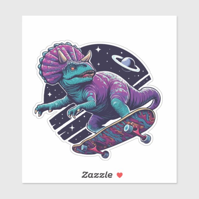 Pegatina Dinosaurio Espacial Patinando (Hoja)
