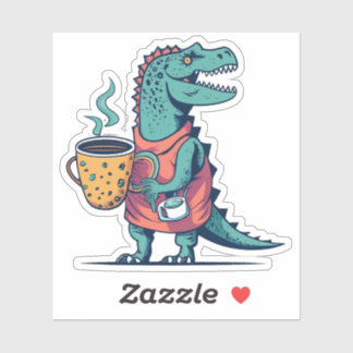 Pegatina Dinosaurio feliz llevando una copa de café