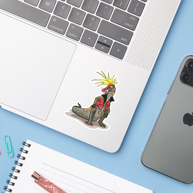 Pegatina Dinosaurio Hadrosaurus Vestido Como Punk. (Ordenado portátil con iPhone)