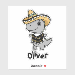 Pegatina Dinosaurio juguetón con sombrero y poncho festivos