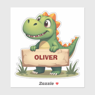 Pegatina Dinosaurio lindo con letrero de nombre personaliza