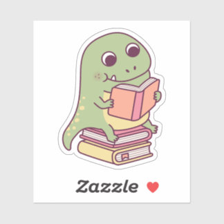 Pegatina Dinosaurio lindo T-rex leyendo un libro