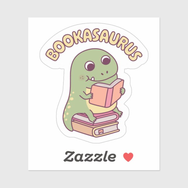 Pegatina Dinosaurio lindo T-rex leyendo un libro Bookasauru (Hoja)