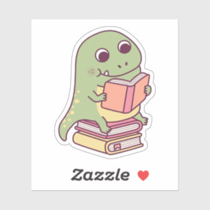 Pegatina Dinosaurio T-rex lindo leyendo un libro