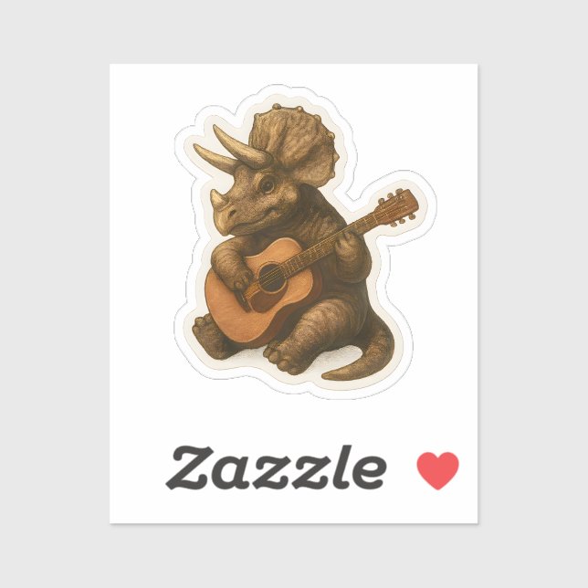 Pegatina Dinosaurio tocando guitarra (Hoja)