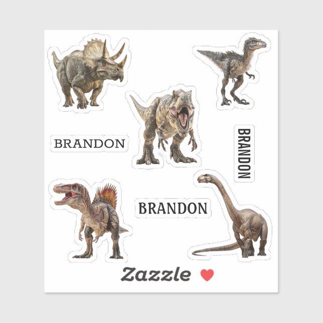 Pegatina Dinosaurio Tyrannosaurios Raptor Espinosaurio Nomb (Hoja)