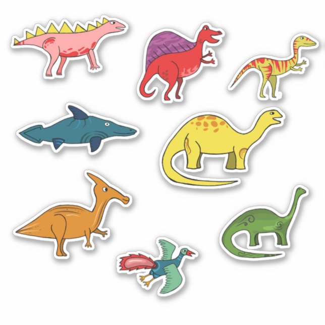 Pegatina Dinosaurios coloridos para niños (Anverso)