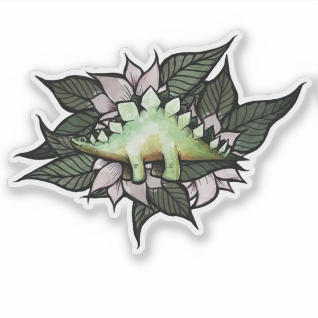 Pegatina Dinosaurios de flores de dinosaurios estegosaurios (Anverso)