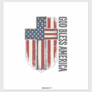 Pegatina Dios bendiga a América Diseño de cruz patriótica v