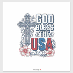 Pegatina Dios bendiga la camisa patriótica de cruz vintage