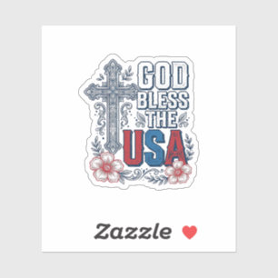 Pegatina Dios bendiga la camisa patriótica de cruz vintage 