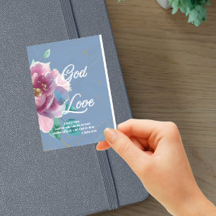 Pegatina Dios es amor Biblia Verse floral azul cristiano