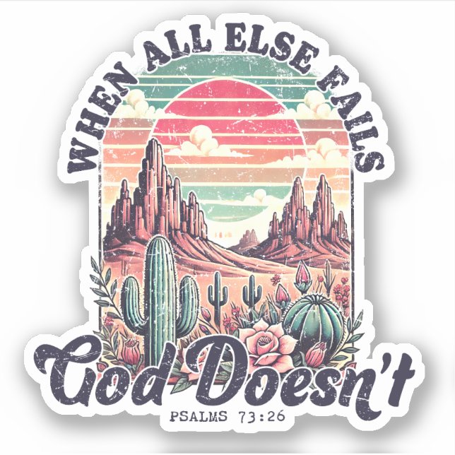 Pegatina Dios Nunca Falla Cactus del Desierto Cristiano (Anverso)