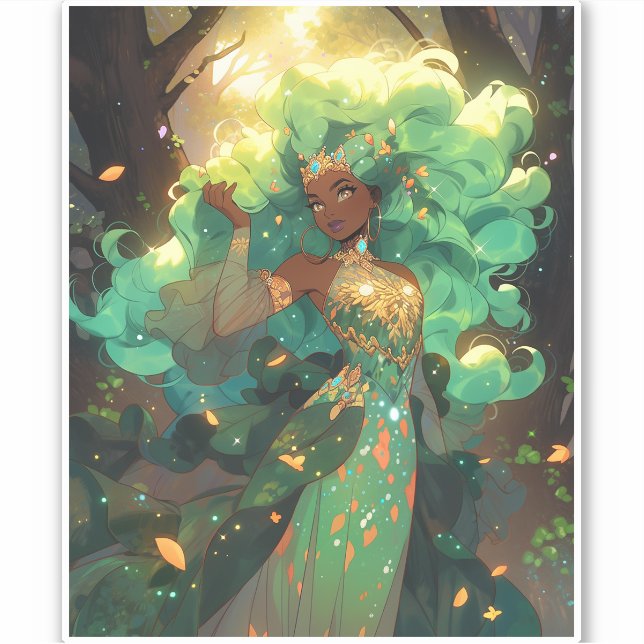 Pegatina Diosa de la naturaleza Arte de fantasía afroameric (Anverso)