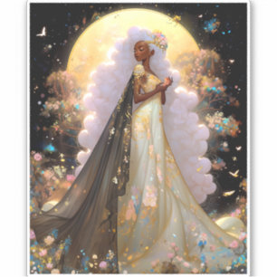 Pegatina Diosa de la naturaleza Arte de fantasía afroameric
