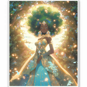 Pegatina Diosa de la naturaleza Arte de fantasía afroameric