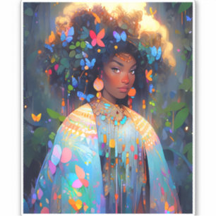 Pegatina Diosa de la naturaleza Arte de fantasía afroameric