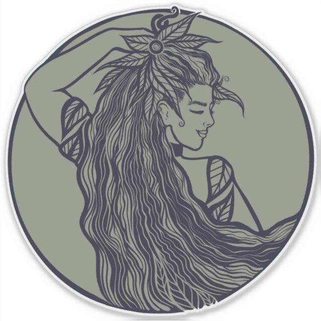 Pegatina Diosa de la Tierra Bruja Verde Pagan Druid Wits (Anverso)