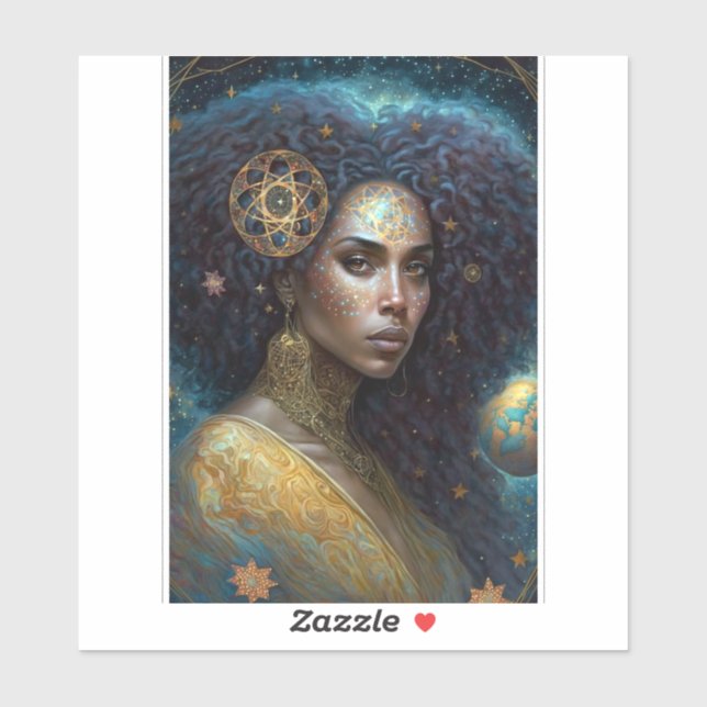 Pegatina Diosa negra afroamericana reina fantasía arte S (Hoja)