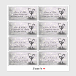 Pegatina Dirección boda Champagne Glass Wood String Lights