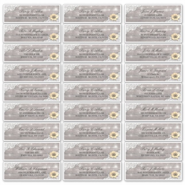 Pegatina Dirección boda Lace Sunflower Wood String Lights (Anverso)
