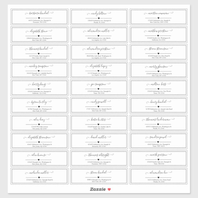 Pegatina Dirección de invitado de boda de guiones blancos y (Hoja)