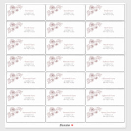 Pegatina Dirección de invitado de Burgundy Floral Line Art