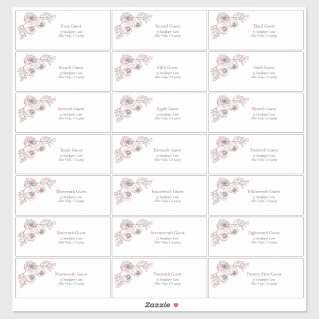 Pegatina Dirección de invitado de Burgundy Floral Line Art (Hoja)