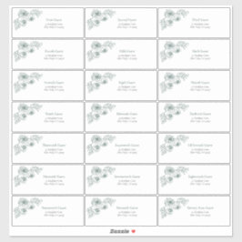 Pegatina Dirección de invitado de Emerald Green Floral Line