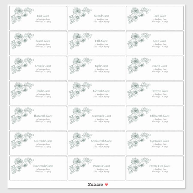 Pegatina Dirección de invitado de Emerald Green Floral Line (Hoja)