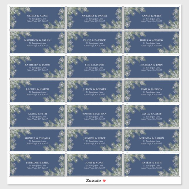 Pegatina Dirección de invitado de la boda de invierno Blue  (Hoja)