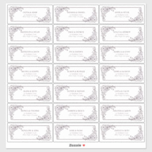 Pegatina Dirección de invitado de Pluma Vintage Purple Flor