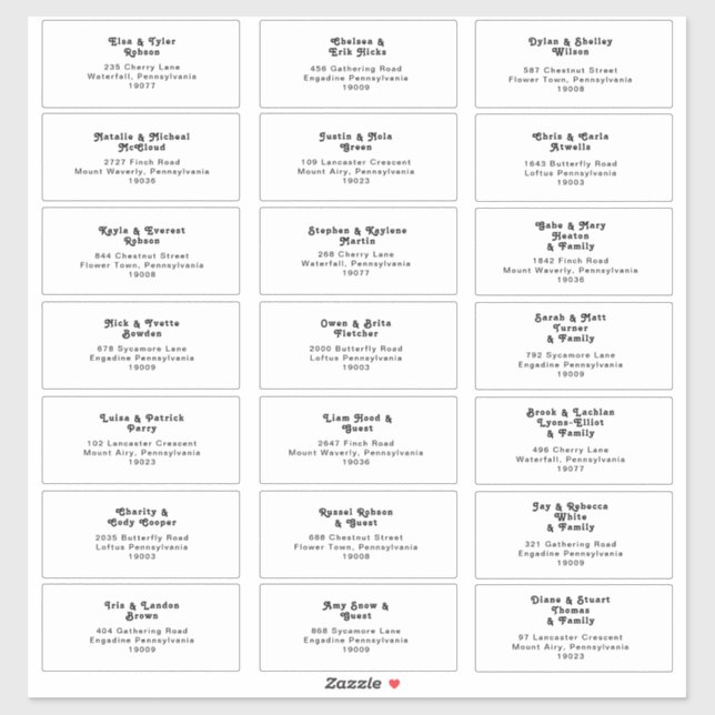 Pegatina Dirección de invitado del Boda de fletamento retro (Hoja)