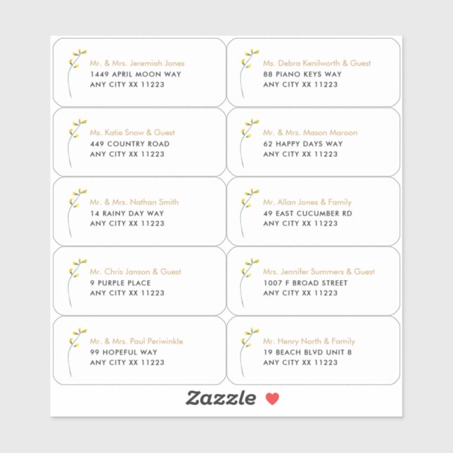 Pegatina Dirección de invitado del Boda de nombre de flor s (Hoja)