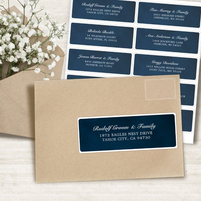 Pegatina Dirección de invitado del Boda Dusty Blue Navy (Dusty Blue Navy Wedding Guest Address Sticker)