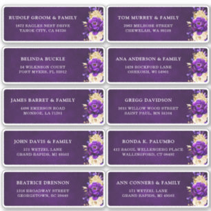 Pegatina Dirección de invitado del Boda floral Royal Purple