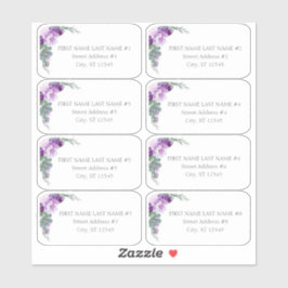 Pegatina Dirección de invitado del Boda Purple Floral Eucal