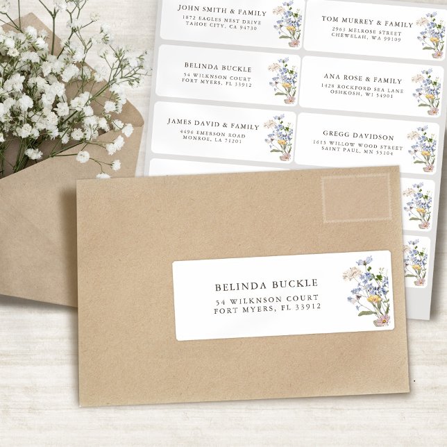 Pegatina Dirección de invitado del prado de flores silvestr (Pretty Spring Wildflower Meadow Guest Name Address Sticker)