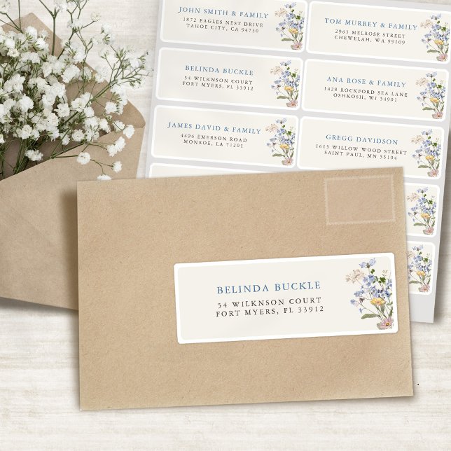 Pegatina Dirección de invitado del prado de flores silvestr (Pretty Spring Wildflower Meadow garden Guest Name Address Sticker)