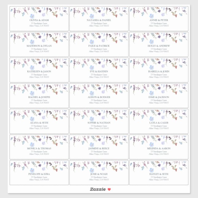 Pegatina Dirección de invitado para fiesta de shower nupcia (Hoja)