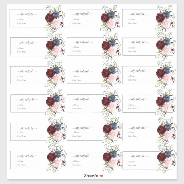 Pegatina Dirección de Invitado Transparente Burgundy Navy (Hoja)